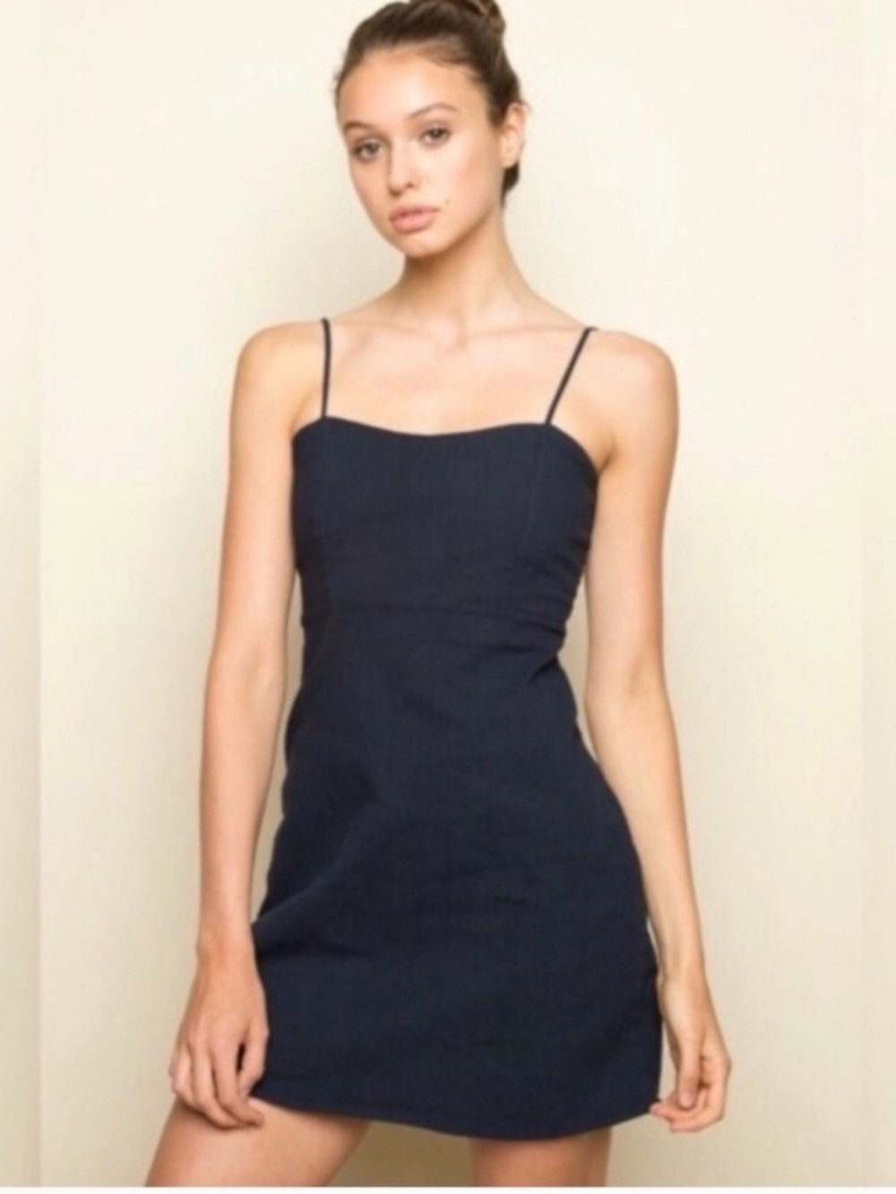 BRANDY MELVILLE Karla Dress Cotton Made in Italy Spaghetti Strap Navy Blue Small